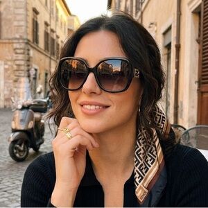 FENDI Italy Vintage Oversized Butterfly Sunglasses Black FS5227 Gold Zucca Case